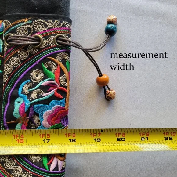 Floral Embroider Ethnic Ladies Large Tote/Shoulder Bag with Wooden Beading - Picture 11 of 12